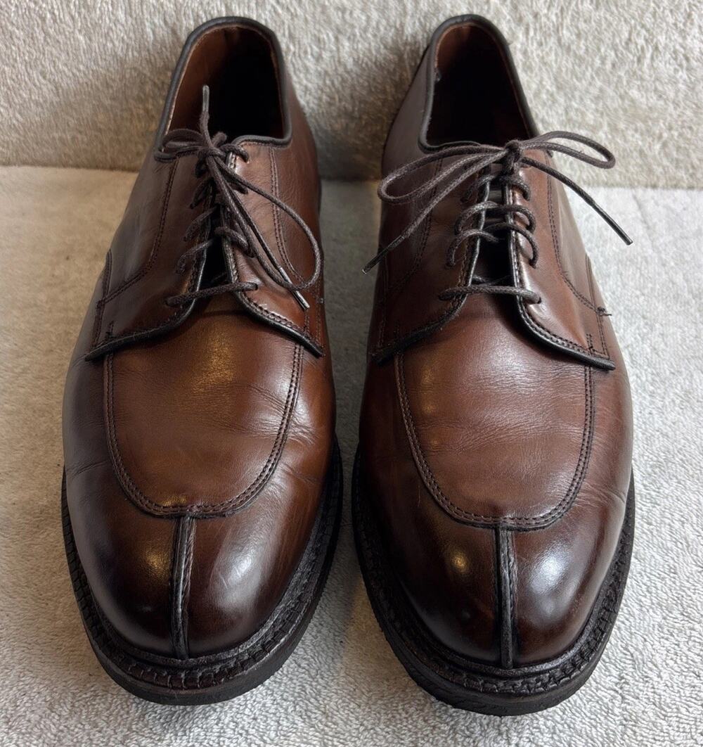 Allen Edmonds Ashton 1628 Leather Split-Toe Derby Shoes Cognac Brown Men 10.5 D